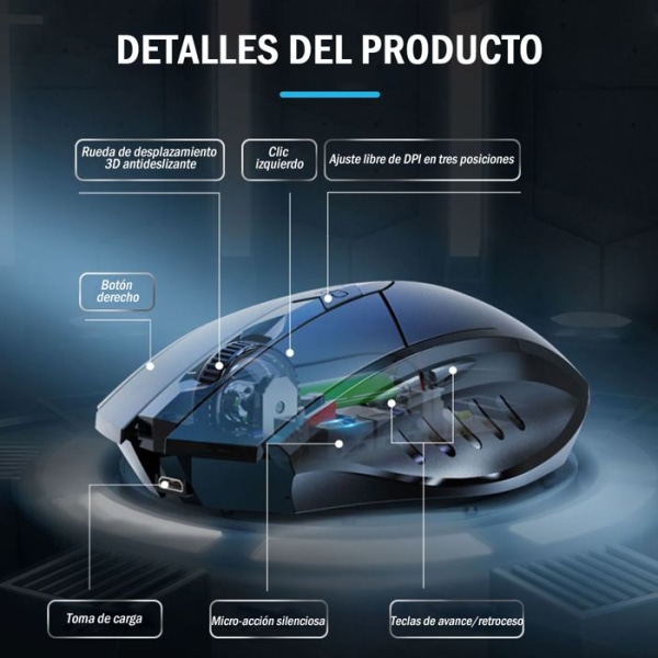 SDLOGAL trådlös mus, 2,4G uppladdningsbar trådlös ergonomisk optisk tyst mus med USB Nano-mottagare, 6 knappar, svart