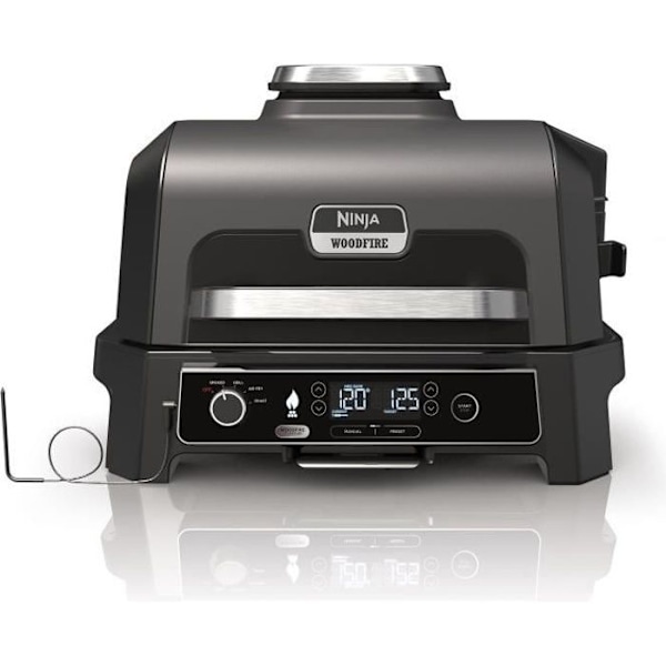 Sähkögrailli ja savustin NINJA - Woodfire Pro XL OG850EU - 4 kypsennysohjelmaa - Integroitu lämpöanturi musta, Harmaa