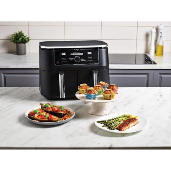 Öljytön friteuse NINJA - Foodi Max Dual Zone AF400EU - Kapasiteetti 9,5L - 6 kypsennysohjelmaa - 2470W