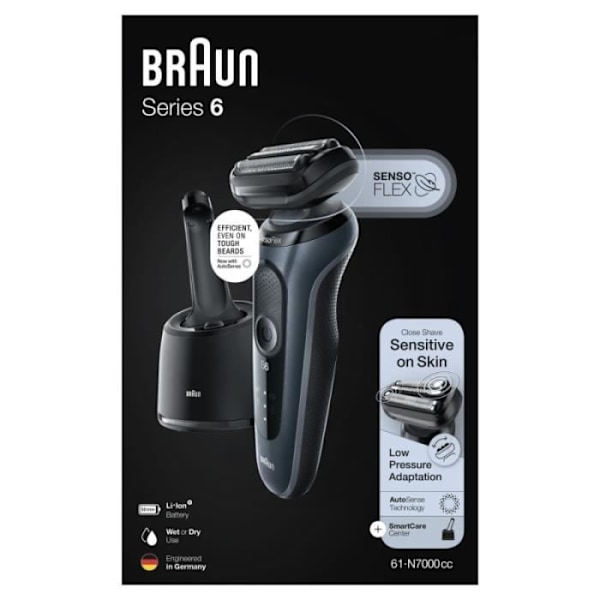 Braun Series 6 elektrisk rakapparat - Med Smart Care Center - Grå - Tvättbart huvud - Li-Ion-batteri - Våt & torr N/A