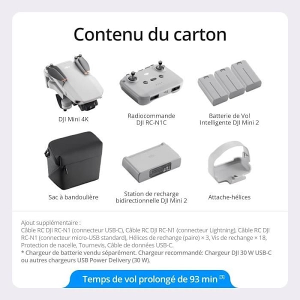 Drone fleksibel DJI Mini 4K Fly More Combo - Hvid - Batteritid 31 min - Rækkevidde +1000 m Vit