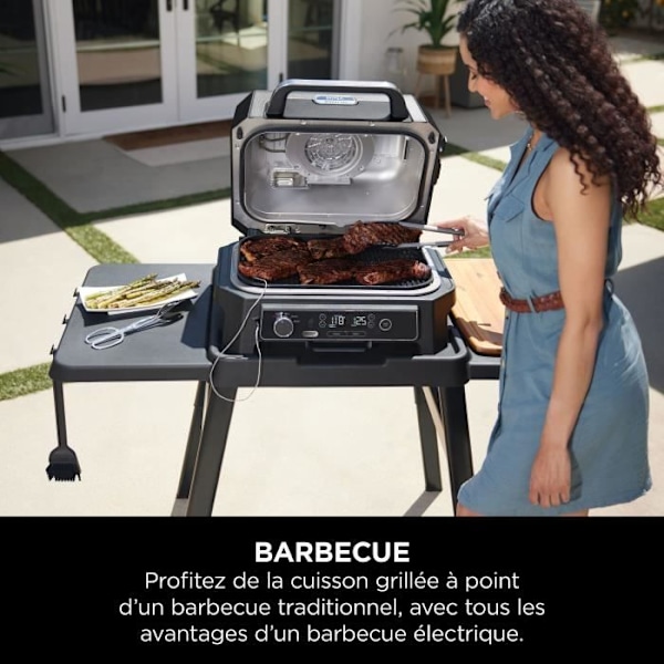 Elektrisk grill och rökare NINJA - Woodfire Pro XL OG850EU - 4 tillagningsprogram - Inbyggd termometer Blågrå och rostfritt stål