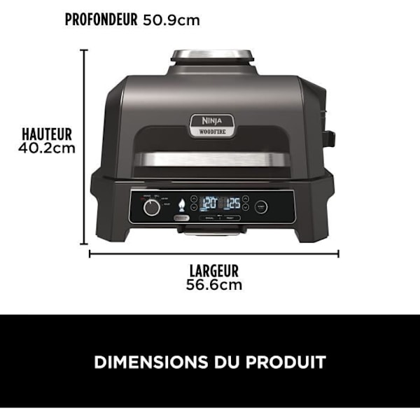 Sähkögrailli ja savustin NINJA - Woodfire Pro XL OG850EU - 4 kypsennysohjelmaa - Integroitu lämpöanturi Blågrå och rostfritt stål