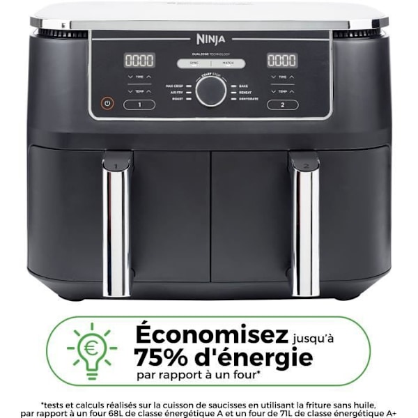 Öljytön friteuse NINJA - Foodi Max Dual Zone AF400EU - Kapasiteetti 9,5L - 6 kypsennysohjelmaa - 2470W