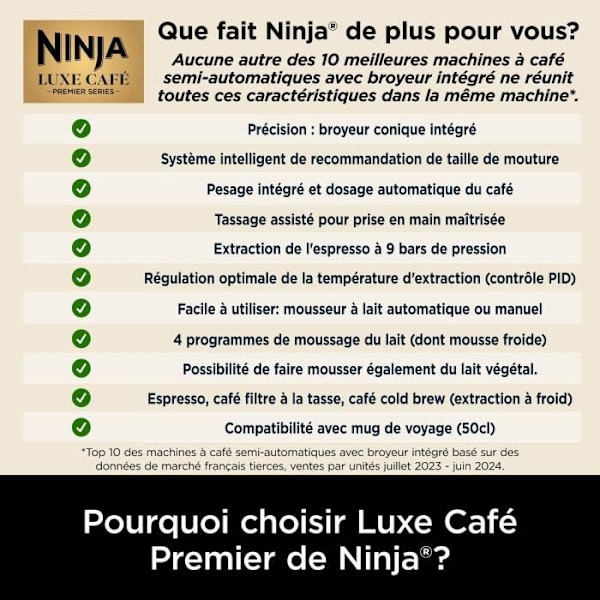 Kaffemaskine - NINJA - ES601EU Luxe Premier - 1650 W - 2 liter - Rustfrit stål Svart och rostfritt stål