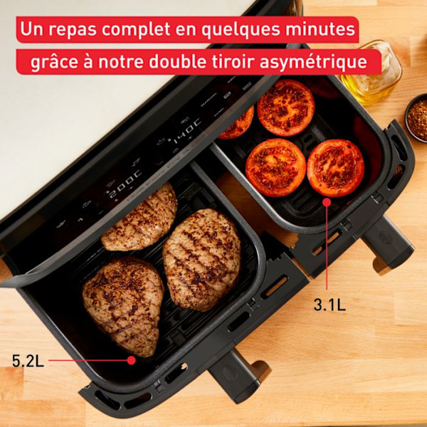 Varmluftsfritös - Tefal - Dual Easy Fry & Grill - 2700W - 8,3L - 70 % mindre energi Kolgrå