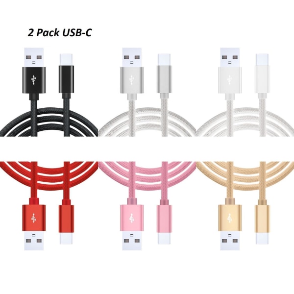 2 Pack 2m USB-C laddare till Samsung S10, S10E, S10 Plus Rosa