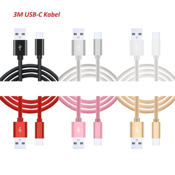 3m Snabbladdning USB-C nylon kabel Vit