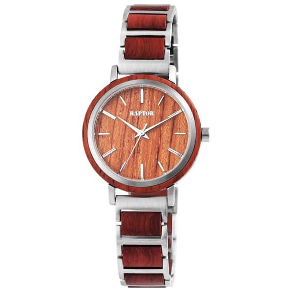 Dameur - RAPTOR - Skønhed - Kasse 32 mm rustfrit stål & Padouk træ - Armbånd rustfrit stål 14 mm - Quartz Miyota GL30 Silver