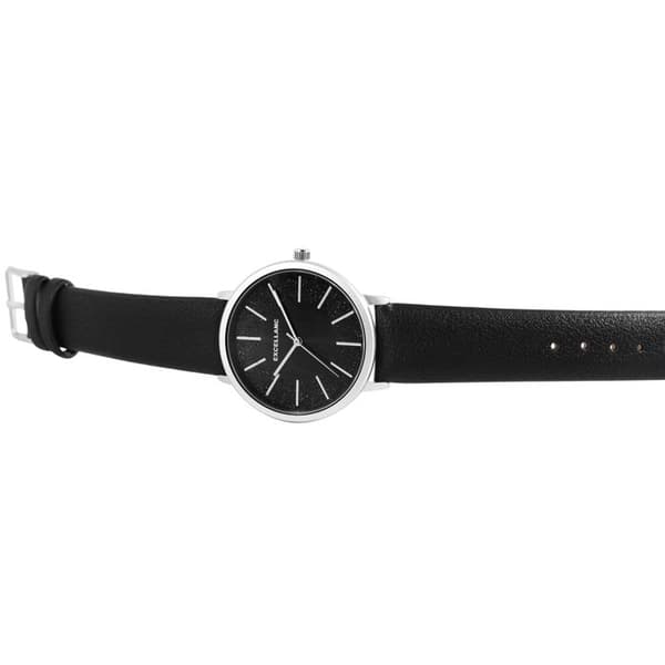Ur - EXCELLANC - Excellanc - 38 mm - sort urskive - armbånd i kunstlæder Silver