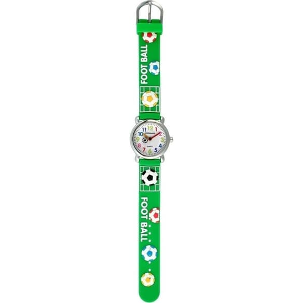 Børneur - EXCELLANC - Fodbold - Kasse 27 mm - Grøn silikonearmbånd - Quartz bevægelse PC21 Silver