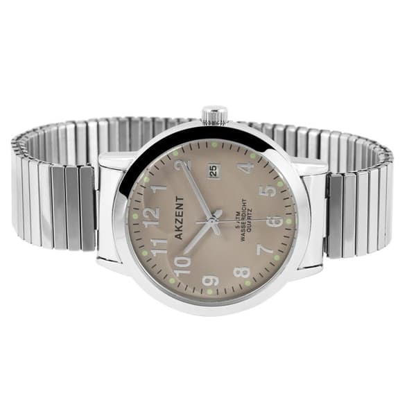 Klocka - AKZENT - AK1695 - Silver - Grå urtavla 37 mm - Justerbart stålarmband Silver