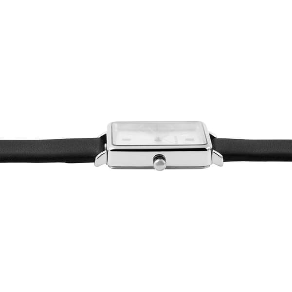 Damklocka - Nancy - Svart läderarmband - Rektangulär silverkapsel - Miyota GN10 Silver