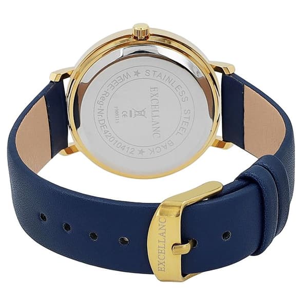 Ur - EXCELLANC - SL68 - Blå skive - Guld hus 39 mm - Blå imiteret læderrem 18 mm Blå