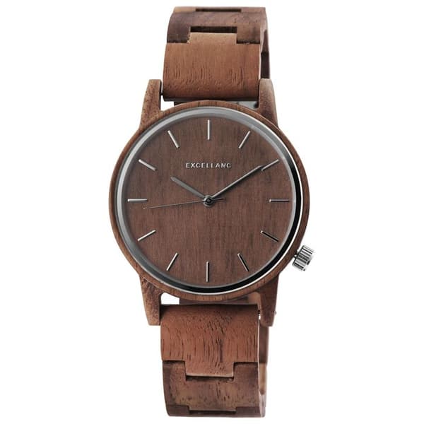 Klocka - EXCELLANC - EX0524 - Brun trä - 40 mm - Kvartsrörelse brun