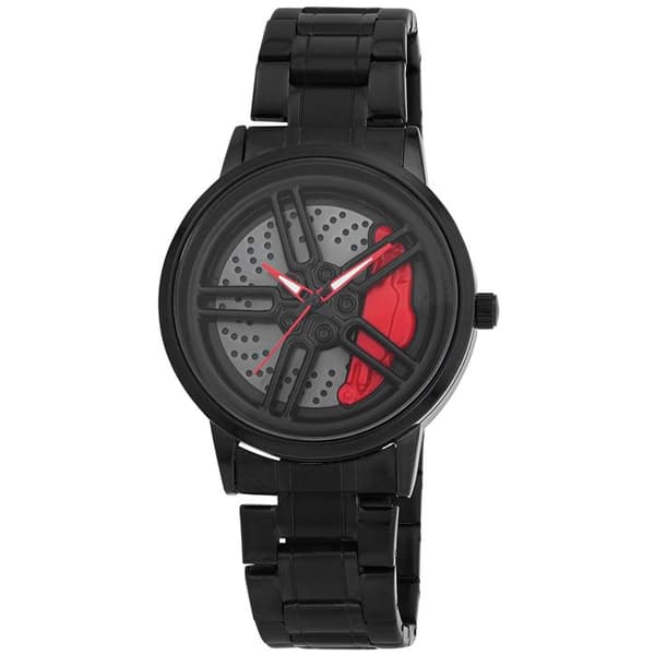 Ur - RAPTOR - Kurt - 42 mm - Sort rustfrit stålarmbånd - Sort/rød urskive Svart