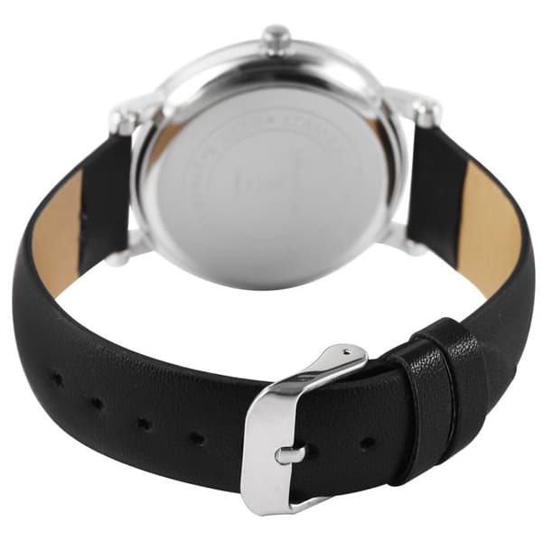 Ur - EXCELLANC - Dameur - 38 mm sølv kasse - Sort imiteret læderrem - Sort urskive med romerske tal Silver