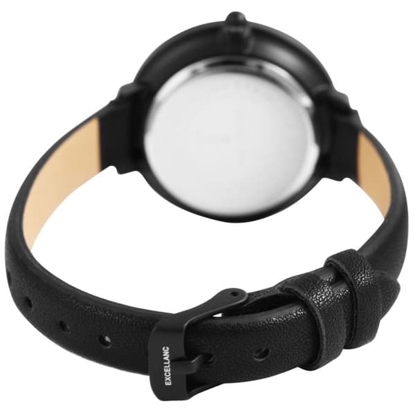 Ur - EXCELLANC - EX0434 - Sort - Sølv skive 34 mm - 22 cm imiteret læderrem Svart