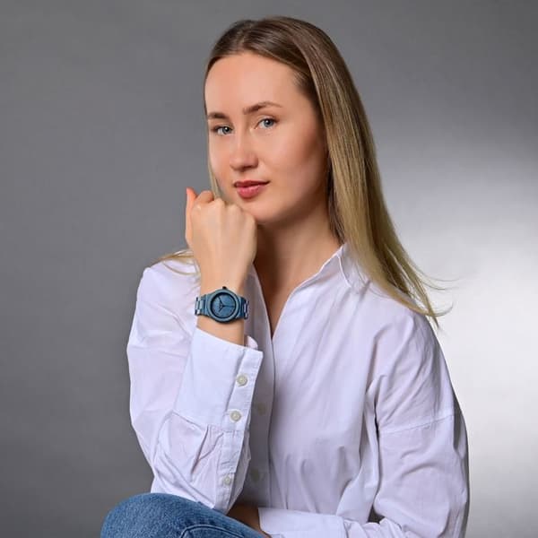 Ur - RAPTOR - Raina - Blå bambus - Kasse 38 mm - Quartz Miyota 2035 Blå