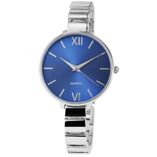 Damklocka - EXCELLANC - EX0177 - Silverfärgad - Blå urtavla - Metallarmband med länkar Silver