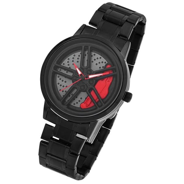 Ur - RAPTOR - Kurt - 42 mm - Sort rustfrit stålarmbånd - Sort/rød urskive Svart
