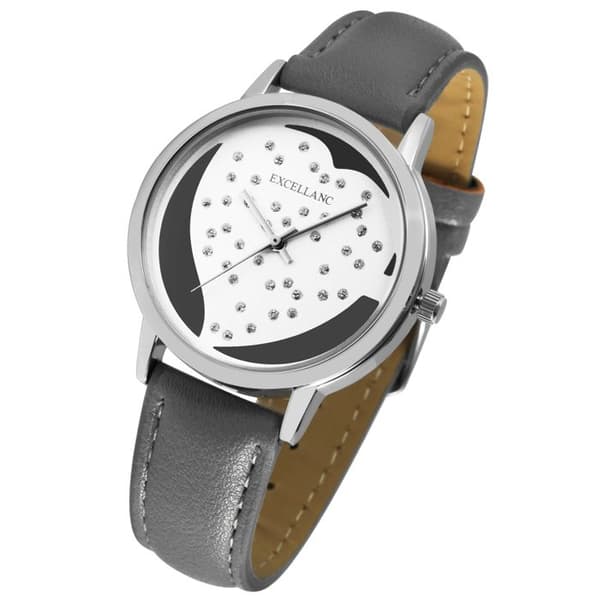 Dameur - EXCELLANC - Excellanc - Grå simili læderrem 18mm - Rund kasse 39mm sølvfarvet - Quartz bevægelse PC21 Grå