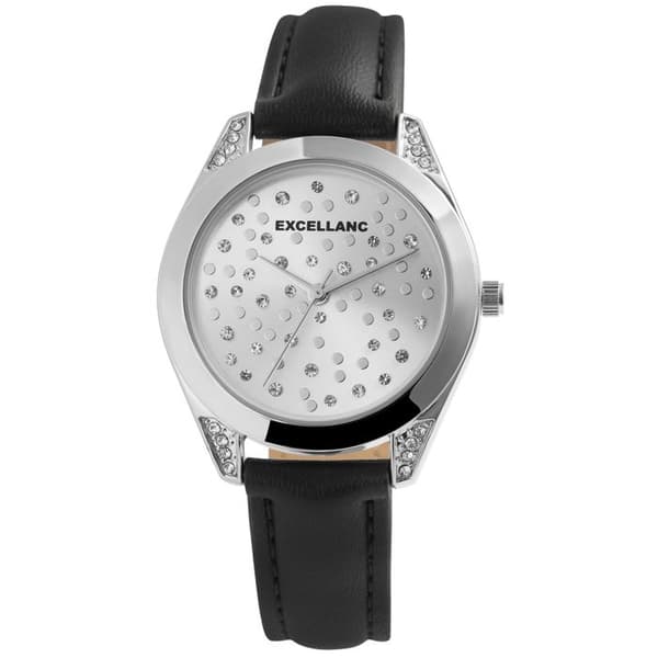 Ur - EXCELLANC - EX0373 - Kasse 36 mm - Sort urskive - Sort kunstlæderrem Silver