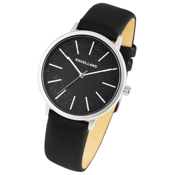 Ur - EXCELLANC - Excellanc - 38 mm - sort urskive - armbånd i kunstlæder Silver