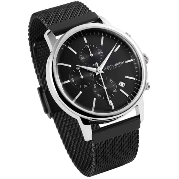 Klocka - Albert - Rostfritt stål 42 mm - Antracit urtavla - Svart mesharmband Silver