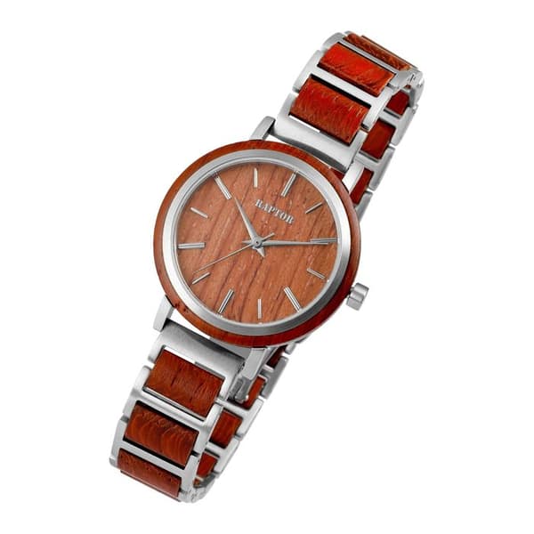 Dameur - RAPTOR - Skønhed - Kasse 32 mm rustfrit stål & Padouk træ - Armbånd rustfrit stål 14 mm - Quartz Miyota GL30 Silver