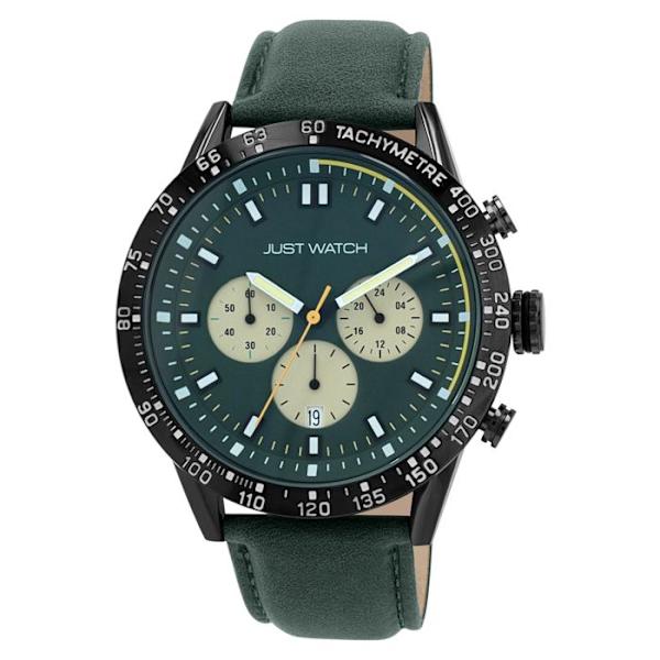 Ur - Kaspisk - Chronograph VD53 - Grøn skive - Læderrem 22 mm Grön