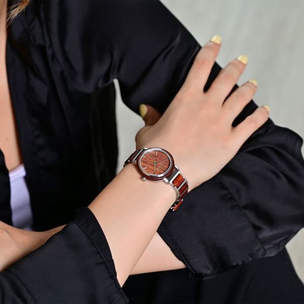 Dameur - RAPTOR - Skønhed - Kasse 32 mm rustfrit stål & Padouk træ - Armbånd rustfrit stål 14 mm - Quartz Miyota GL30 Silver