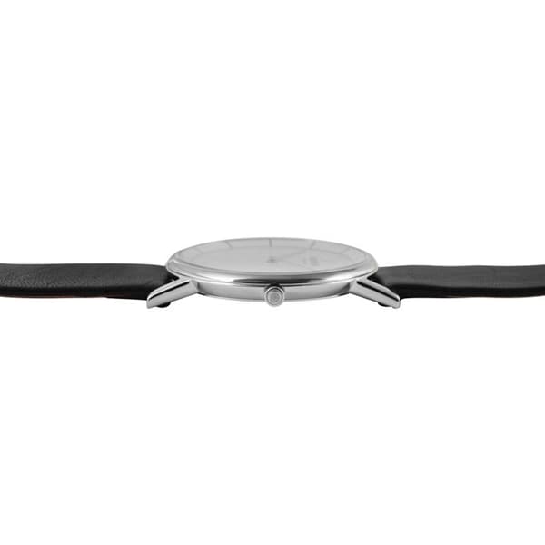 Armbåndsur - OBAKU - Unisex - 38 mm - Sølv rustfrit stål - Sort læderrem Silver