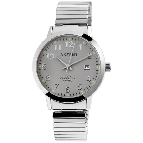 Klocka - AKZENT - AK1695 - Silver - Grå urtavla 37 mm - Justerbart stålarmband Silver