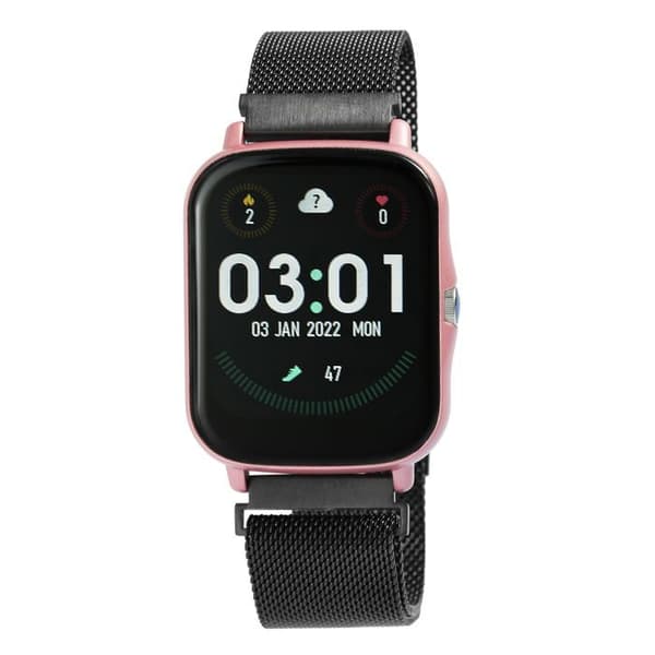 Smartwatch - TIMETECH - Rektangulær 36 mm - Sort milanæse stålarmbånd - Vandafvisende Svart