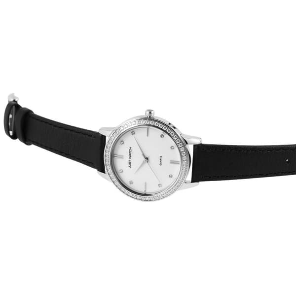 Armbåndsur - Holly - Kvinde - Perlemors skive 36 mm - Sort læderrem Silver