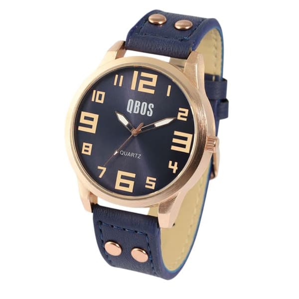 Kello - QBOS - QB0029 - 46 mm - Sininen - Keinonahka Blå