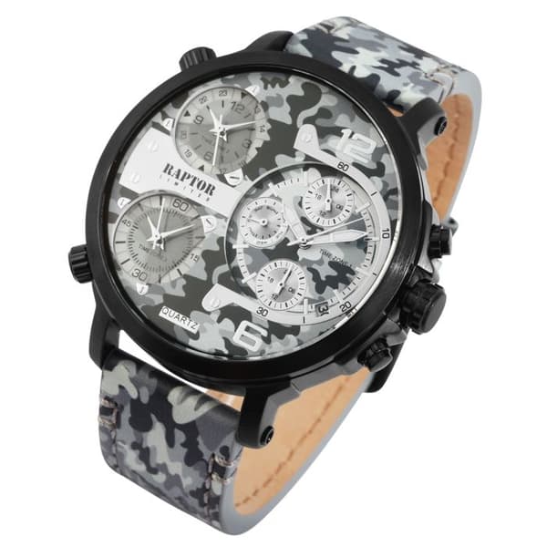 Herreur - Maxx (RAPTOR LIMITED) - Grå urskive - Sort metalhus 52 mm - Grå camouflage læderrem Grå