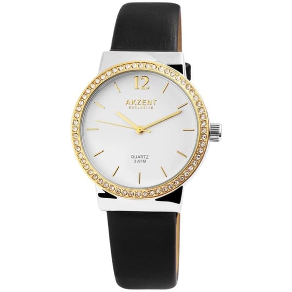 Ur - Siwar - Kvinde 36 mm - Sølv/guld kasse - Sort imiteret læderrem 18 mm Silver