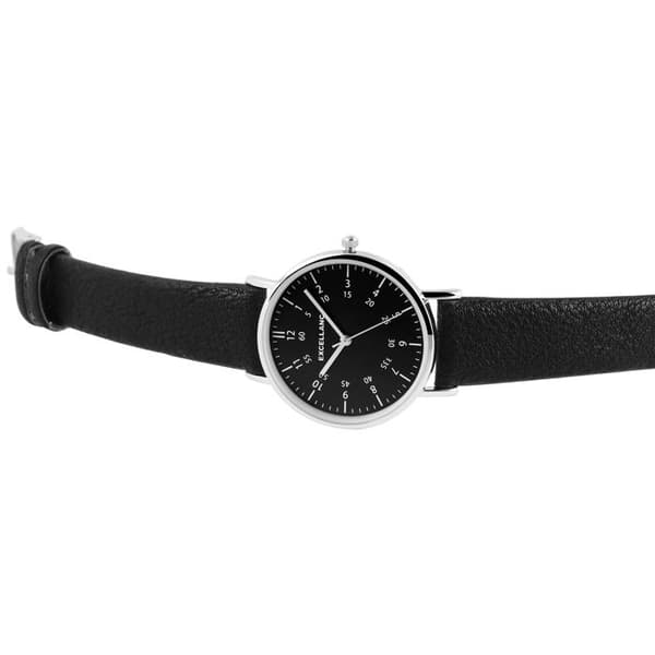 Ur - EXCELLANC - EX0507 - Kasse 36 mm sølv - Skive sort indeks & tal - Rem i kunstlæder 18 mm Silver