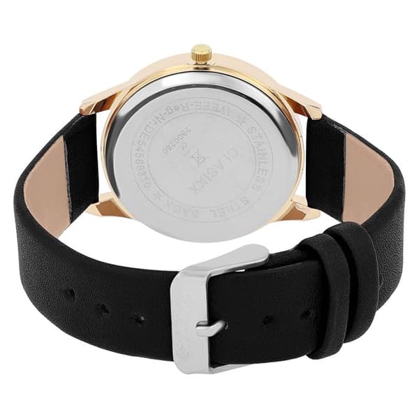 Armbåndsur - Clasixx - 40 mm - Guldet hus - Sort kunstlæderrem Svart