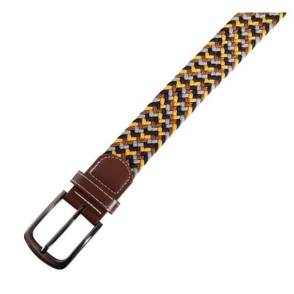 Bälte - Textil 110 cm - Polyester och syntetiskt läder - Bredd 3,2 cm - Unisex spänne Kastanjefärgad//Grå 110 cm