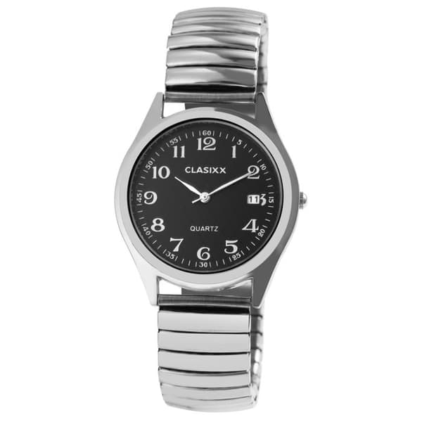 Klocka - Classix - Silver - Svart urtavla - Justerbart armband i rostfritt stål Silver