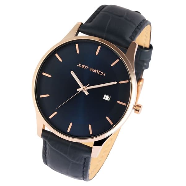Klocka - Dennis - Blå urtavla - Roséguld boett 43 mm - Blå läderarmband Blå