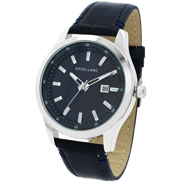 Ur - EXCELLANC - SL28 - Blå urskive - 44 mm kasse - 22 mm kunstlæderrem Blå