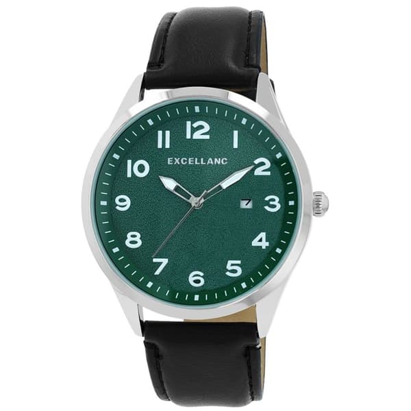 Ur - EXCELLANC - Excellanc - Grøn urskive - Sort simili læderrem 22 mm - Quartz bevægelse SL28 Svart