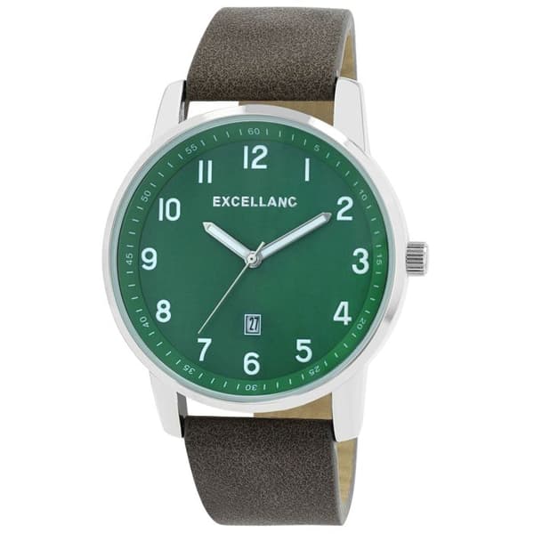Ur - EXCELLANC - Excellanc - Grøn urskive - Grå simili-læder rem 22mm - Kasse 44mm Grå