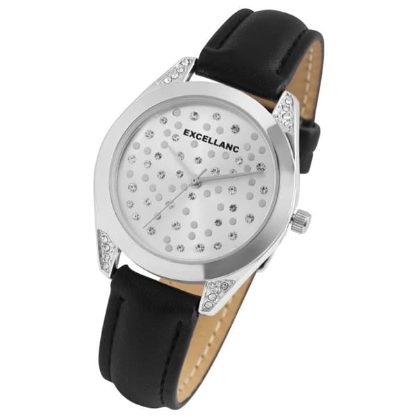 Ur - EXCELLANC - EX0373 - Kasse 36 mm - Sort urskive - Sort kunstlæderrem Silver
