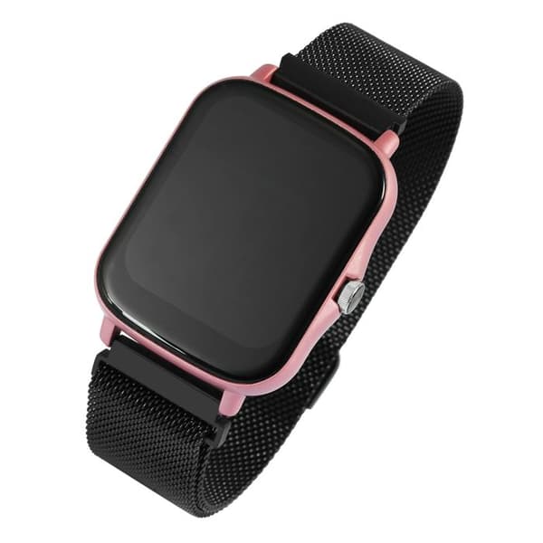 Smartwatch - TIMETECH - Rektangulær 36 mm - Sort milanæse stålarmbånd - Vandafvisende Svart