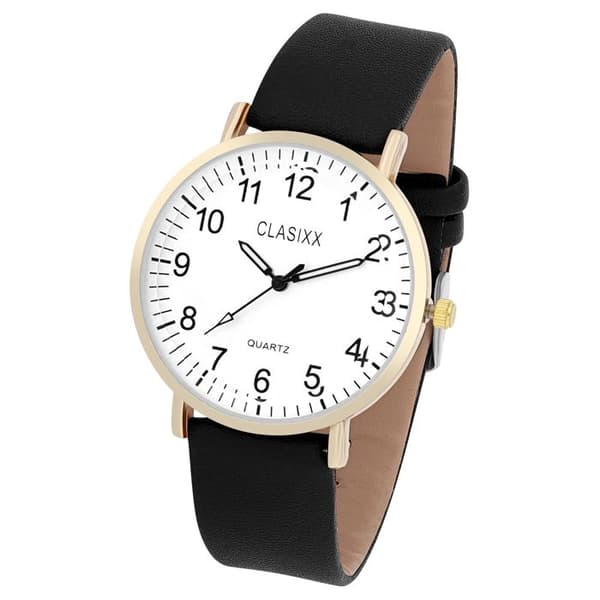 Ur - Classixx - Quartz SL68 - 40 mm guld kasse - Sort kunstlæderrem Svart